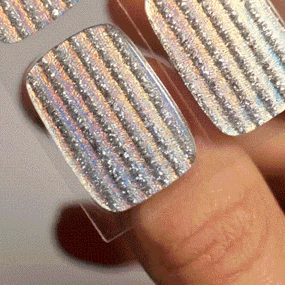 glittery and holographic manicure using gel polish stickers by moyou