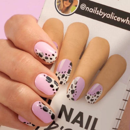 cow pattern manicure with purple lilac gel polish stickers by moyou 