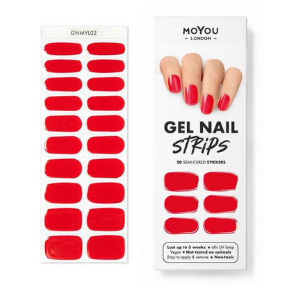 Gel nail strip set in vibrant red polish by moyou London 