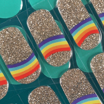 silver and rainbow manicure using gel polish stickers by healthy nail technique 