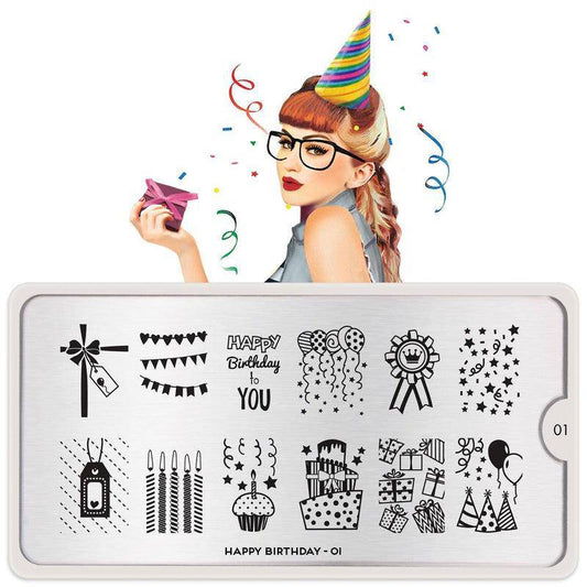 Happy Birthday 01 ✦ Nail Stamping Plate - MoYou London