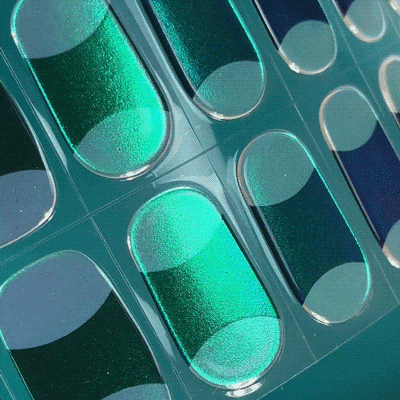 chrome metallic blue and green manicure gel polish stickers for strong nails 